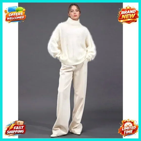 Oversized Turtleneck Sweater Fuzzy Knit Pullover Women's Size S-XL